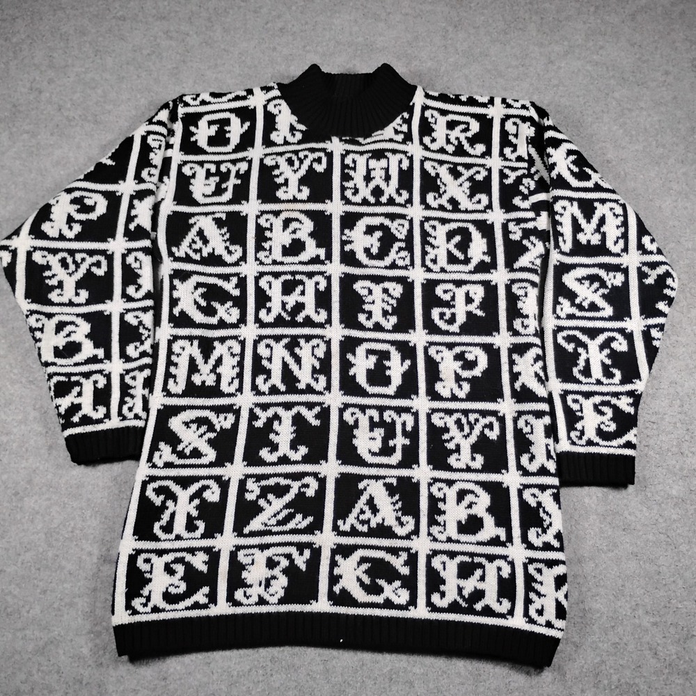 Nan Dorsey Vintage Women's Size M Black White Alphabet Monogram Alphabet Knit